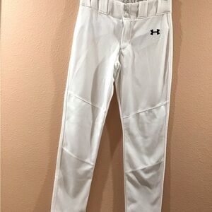 Kids Under Armour White 100% Polyester Pants with back pockets. UA logo in back.